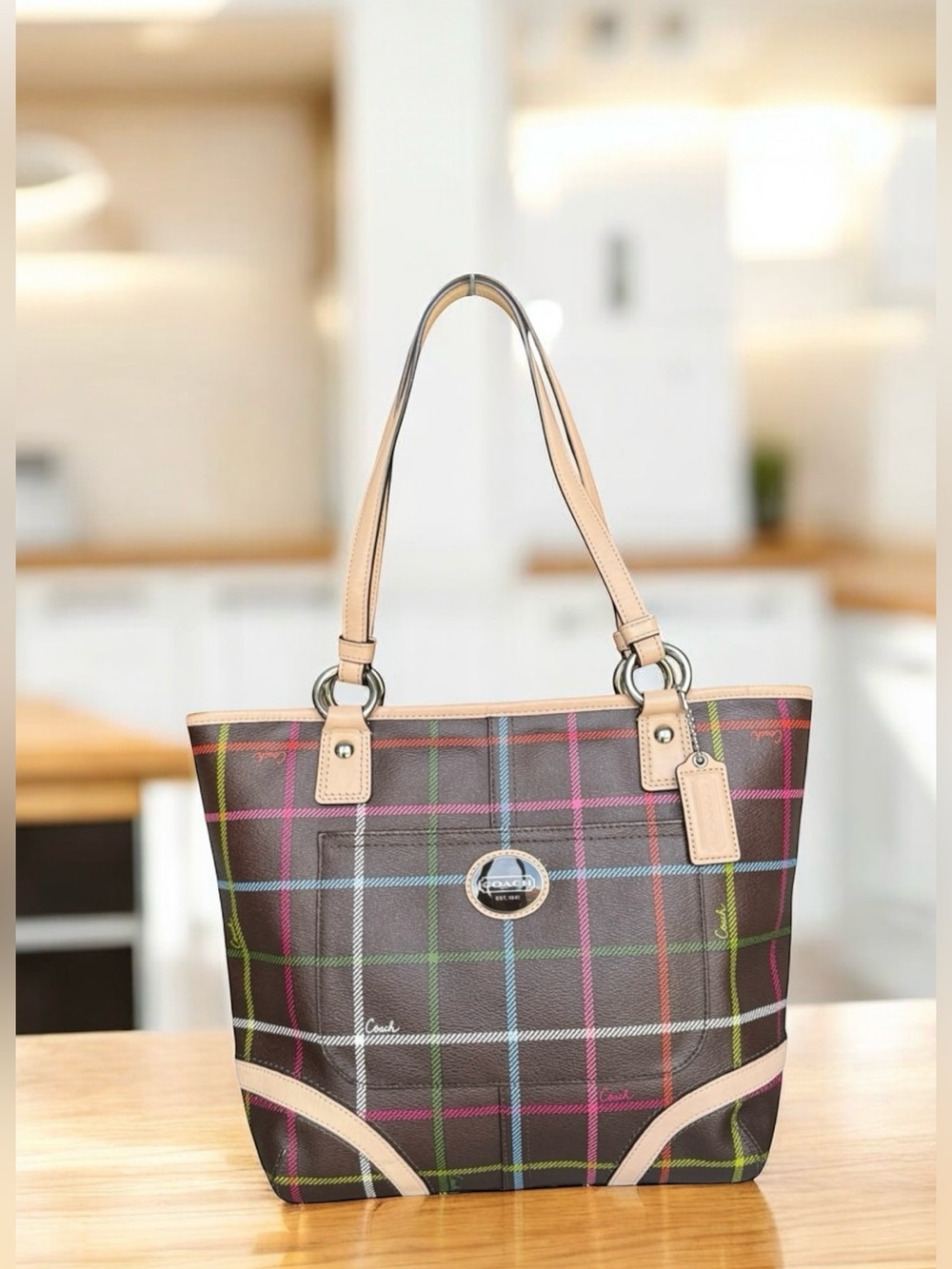 Coach Peyton Tattersall Shoulder Bag Tote